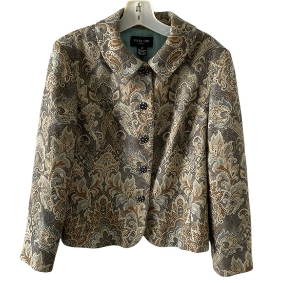 Vintage Focus 2000 Green Floral Brocade Blazer Size 12P - Picture 1 of 8